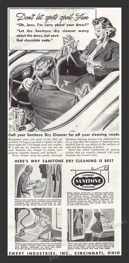 1940 Sanitone Dry Cleaner Licensed Cleaners Print Advertisement Ad