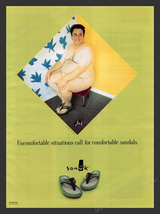 2000 Sanuk Sandals / Shoes Nude Chubby Man Print Advertisement Ad.