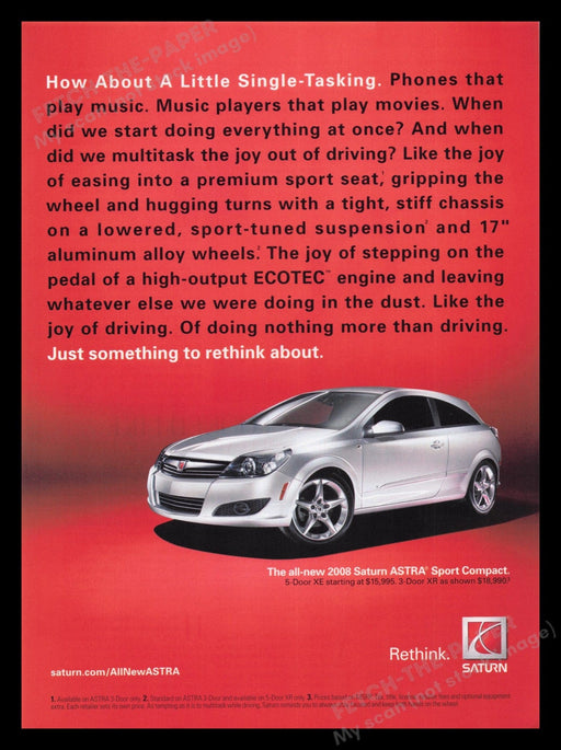 Saturn Astra Sport Compact Car 2000s Print Advertisement Ad 2008 Fetch the Paper!