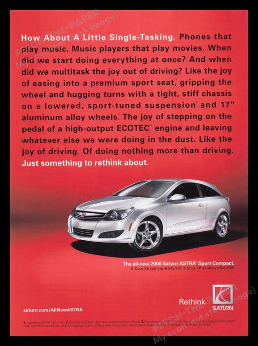 Saturn Astra Sport Compact Car 2000s Print Advertisement Ad 2008 Fetch the Paper!