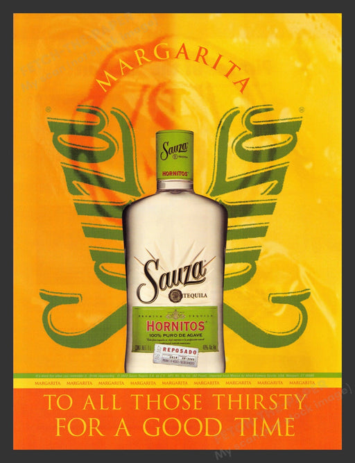 2002 Sauza Tequila Hornitos Margarita Alcohol Bright Yellow Print Advertisement.