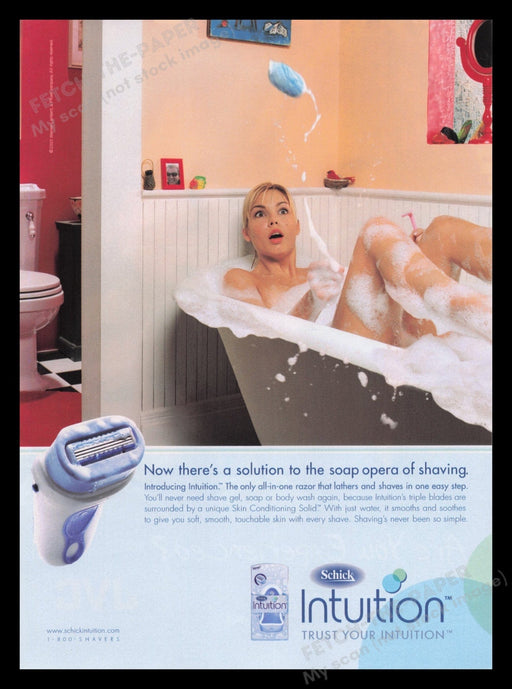 Schick 2000's Print Advertisement Ad 2004 Girl in Bathtub Loose Soap Shave Fetch the Paper!