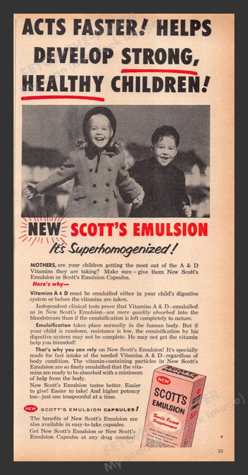1956 Scott's Emulsion Vitamins A & D Supplement Print Advertisement Ad