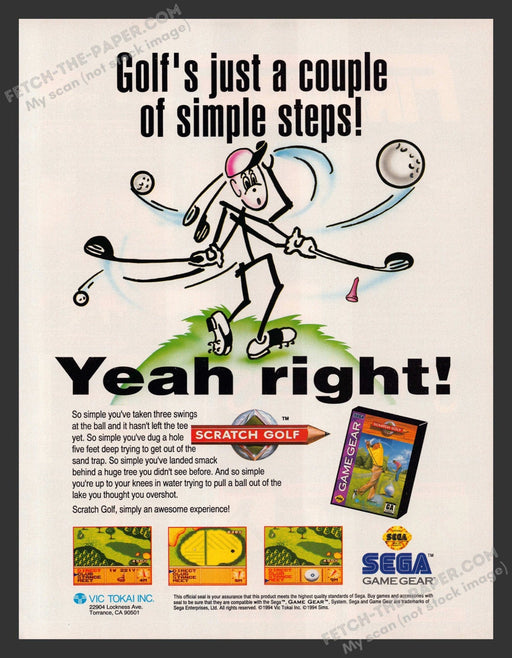 1994 Print Advertisement Scratch Golf Game Gear Video Game Ad.