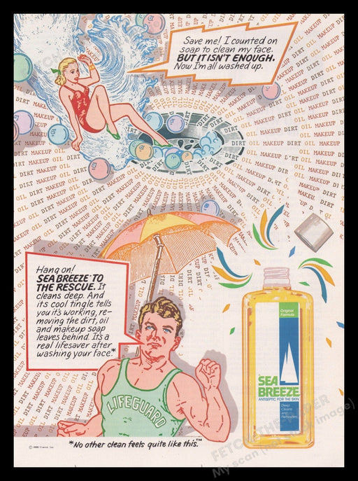 Sea Breeze 1980s Print Advertisement Ad 1988 Skin Antiseptic Illustration Fetch the Paper!