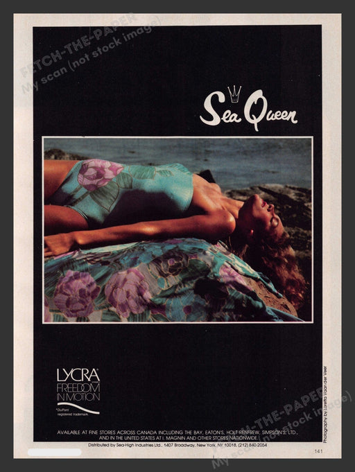 Sea Queen Lycra Beautiful Sunbathing Model 1980s Print Advertisement 1980 Fetch the Paper!
