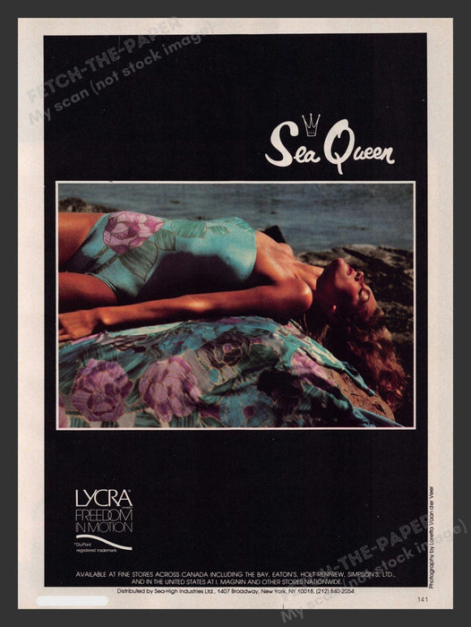 Sea Queen Lycra Beautiful Sunbathing Model 1980s Print Advertisement 1980 Fetch the Paper!