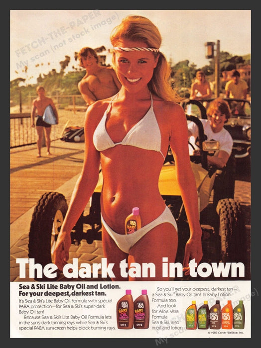 1984 Sea & Ski Tanning Products Bikini & Dune Buggies Print Advertisement Ad