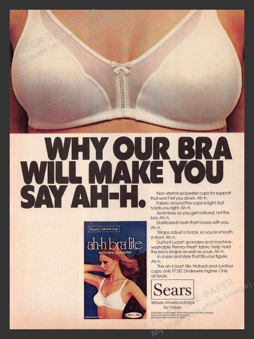1980 Sears Ah-h Bra Lite Seamless Polyester Print Advertisement Ad