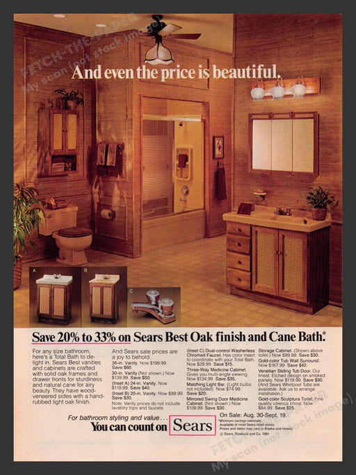 1981 Sears Best Oak Finish & Cane Bath Bathroom Design Print Advertisement Ad