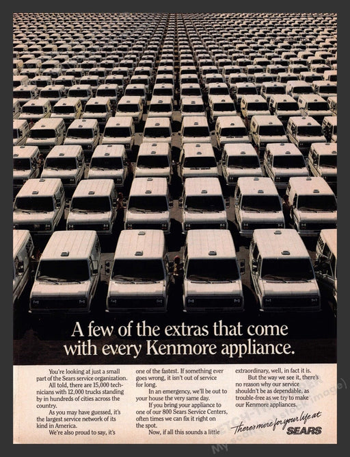 1985 Sears Kenmore Lot Full of Delivery Vans Print Advertisement Ad