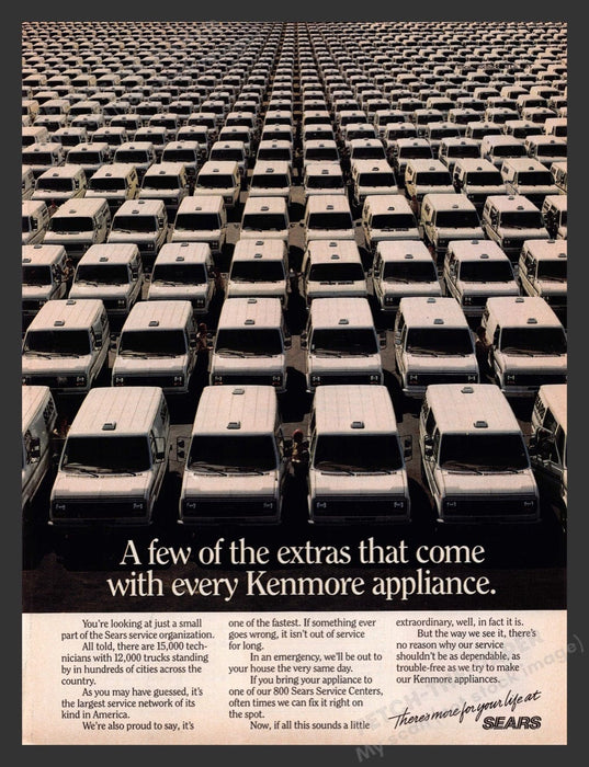 1985 Sears Kenmore Lot Full of Delivery Vans Print Advertisement Ad