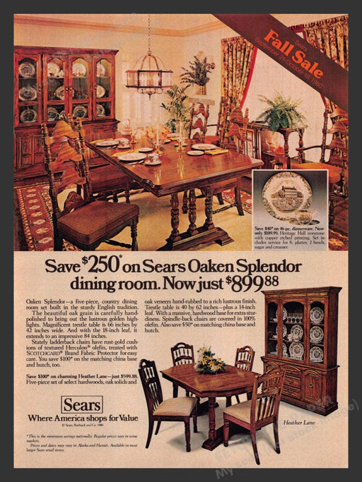 1980 Sears Oaken Splendor Dining Room Furniture Print Advertisement Ad
