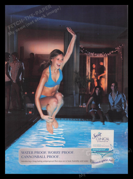 Secret 2000s Print Advertisement Ad 2009 Girl Jumping Into a Pool Fetch the Paper!