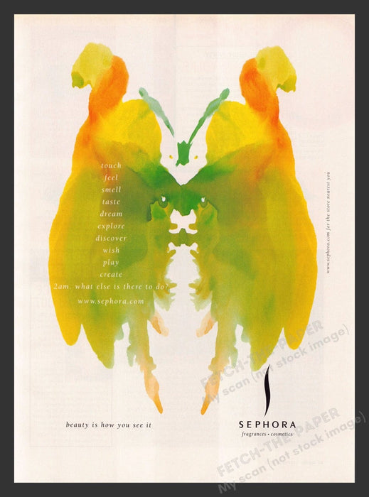 1999 Sephora Rorschach Test Green / Yellow Print Advertisement Ad
