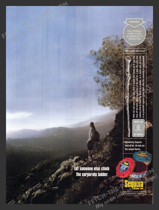 2001 Sequoia Chewing Tobacco Hiking Mountains Print Advertisement Ad.