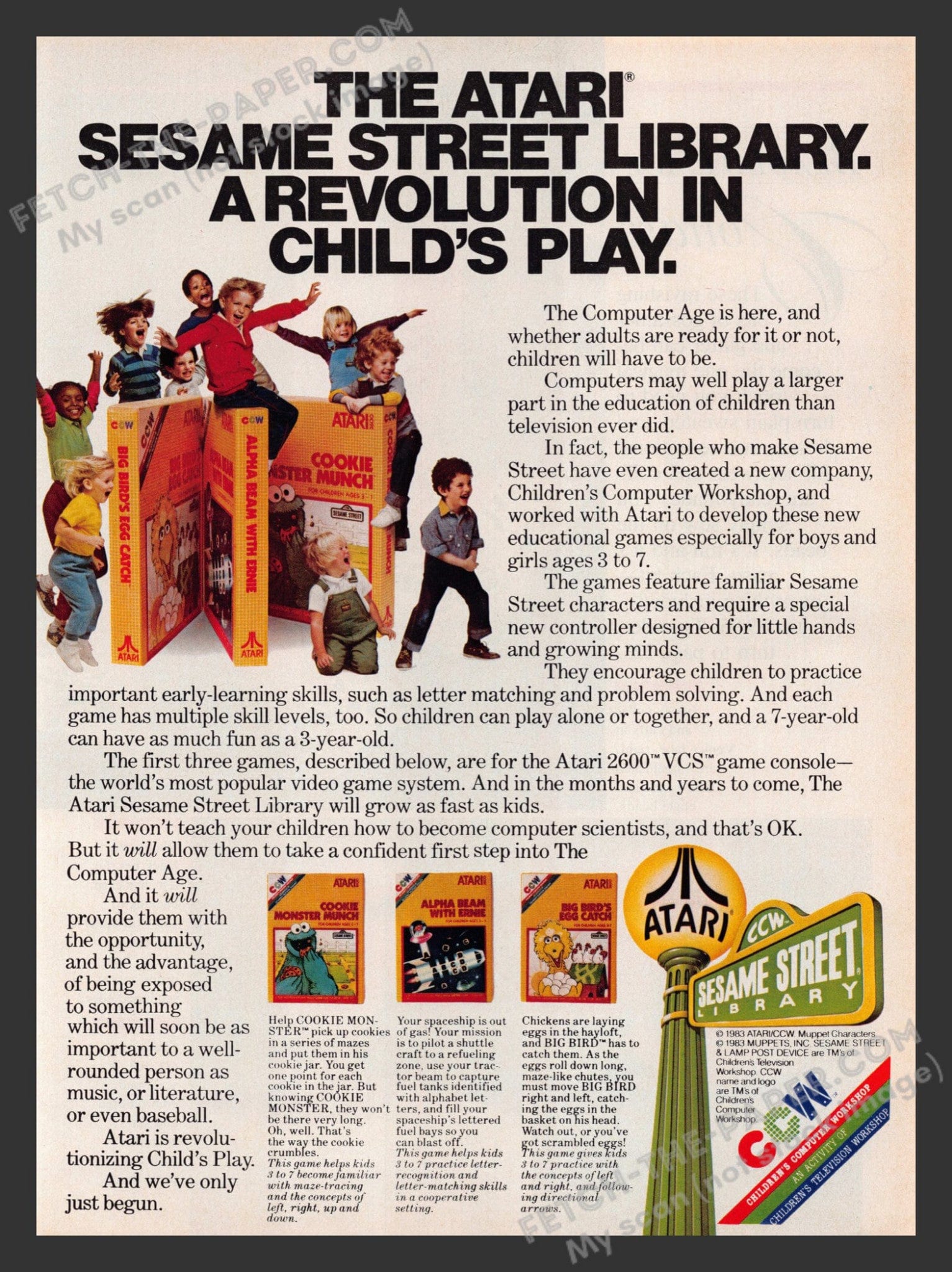 Sesame Street Atari Computer Workshop Toy 1980s Print Ad — Fetch