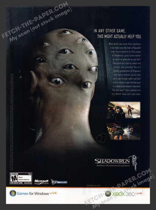 2007 Print Advertisement Shadowrun Eyeballs Video Game Ad.