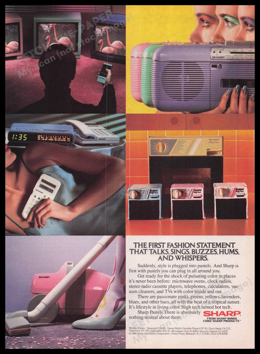 Sharp Pastels Electronics 1980s Print Advertisement Ad 1986 High Tech Fetch the Paper!