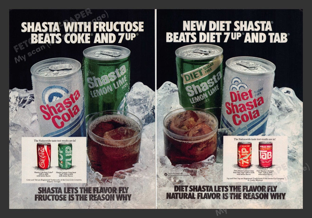 1980 Shasta Cola & Shasta Lemon Lime Soda Print Advertisement (2 Pages)