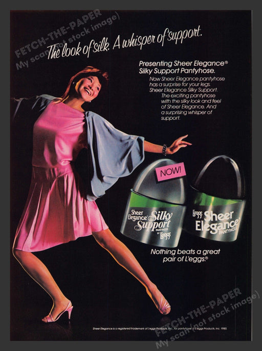Sheer Elegance Silk Legs Hosiery Pantyhose 1980s Print Advertisement 1985 Fetch the Paper!