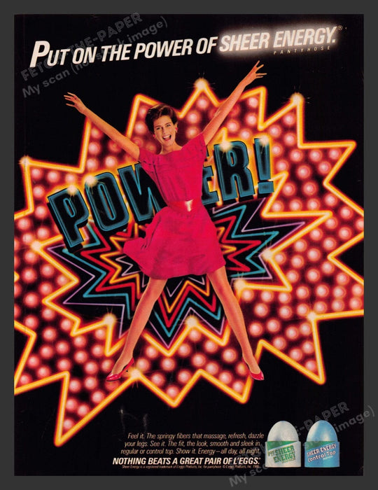 1986 Sheer Energy Power! Pantyhose Hosiery Print Advertisement Ad