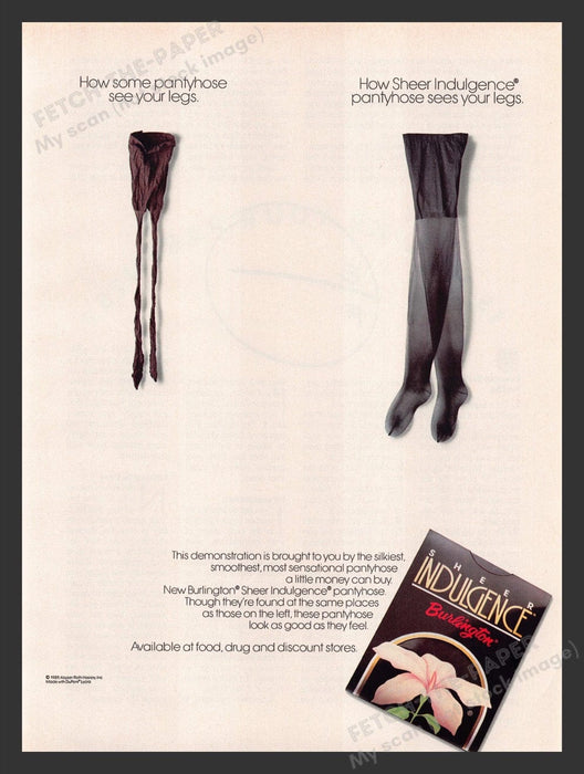 1989 Sheer Indulgence Burlington Pantyhose Hosiery Print Advertisement Ad