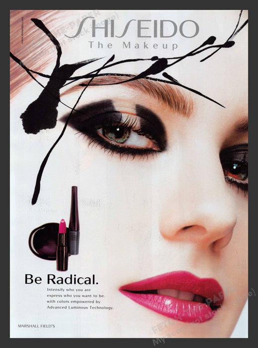 Shiseido 2000s Print Advertisement 2001 The Makeup Be Radical Eyes Lips Fetch the Paper!