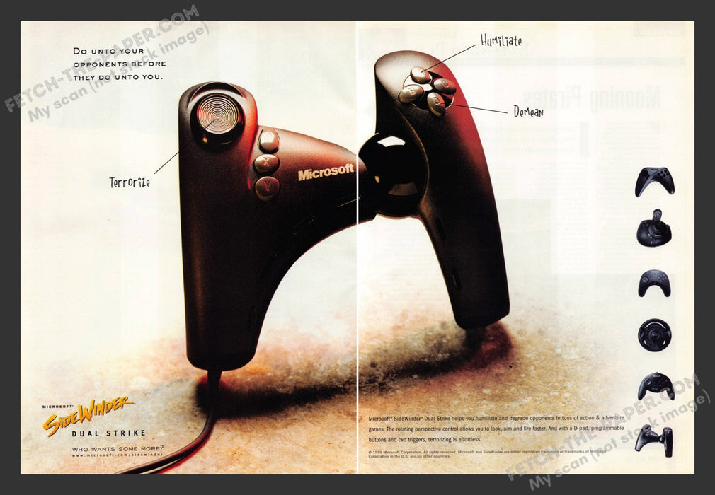 2000 Print Advertisement 2 Page SideWinder Dual Strike Controller Video Game Ad.