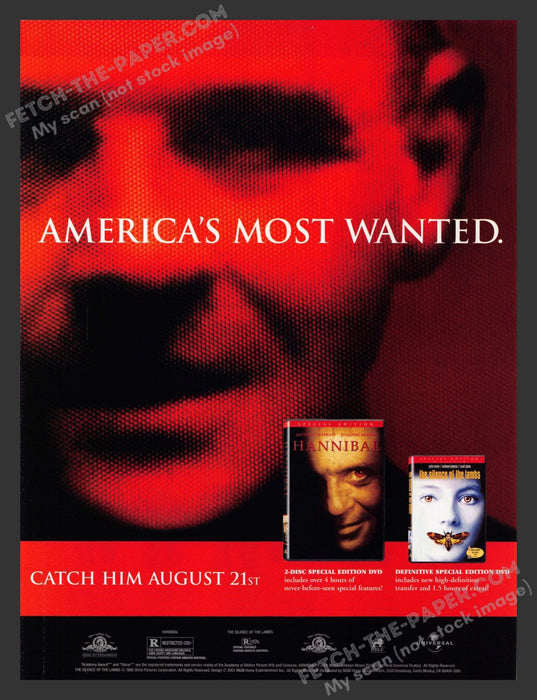 2001 Silence of the Lambs Hannibal Movie Release DVD Print Advertisement Ad.