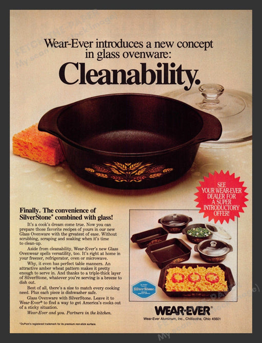 Silverstone 1980s Print Advertisement 1983 Wear-ever American Wheat Pattern Fetch the Paper!