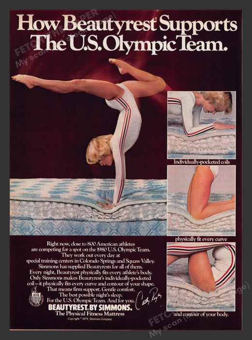 1979 Simmons Beautyrest Mattress Cathy Rigby Olympic Gymnastics Print Ad