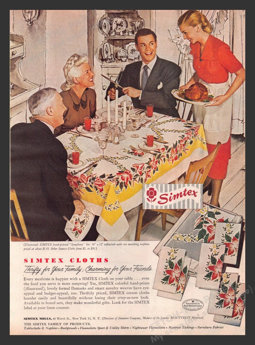1948 Simtex Cloths Table Linens Kitchen "Symphony" Print Advertisement Ad