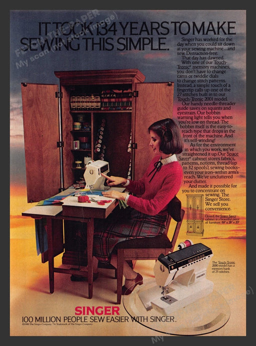 1980 Singer Sewing Machine "The Touch-Tronic 2000" Model Print Advertisement Ad