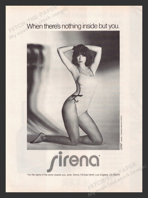 1984 Sirena Swimwear Sexy, Leggy Model Brunette Print Advertisement Ad