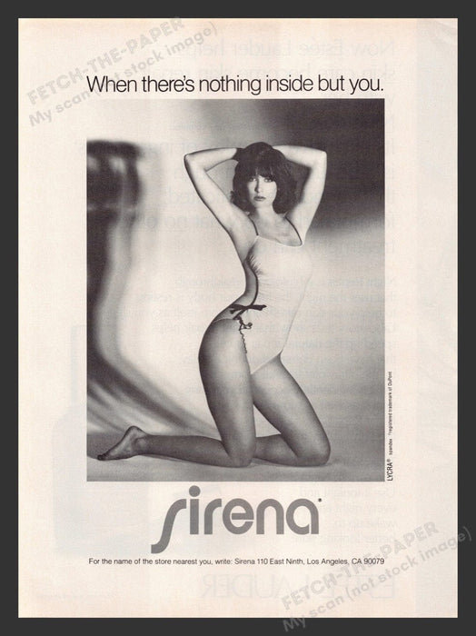 1984 Sirena Swimwear Sexy, Leggy Model Brunette Print Advertisement Ad