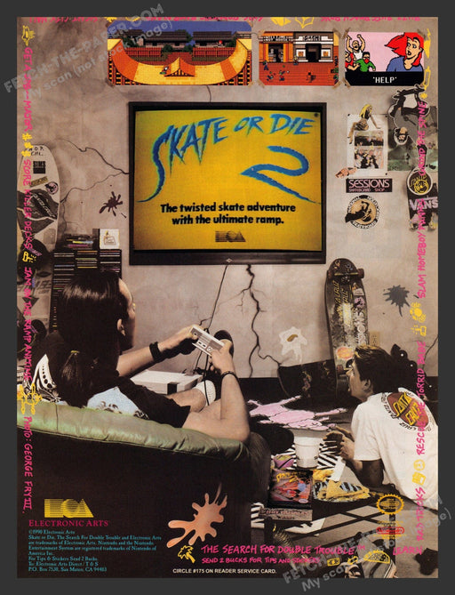 1990 Print Advertisement Skate or Die 2 Video Game Ad.