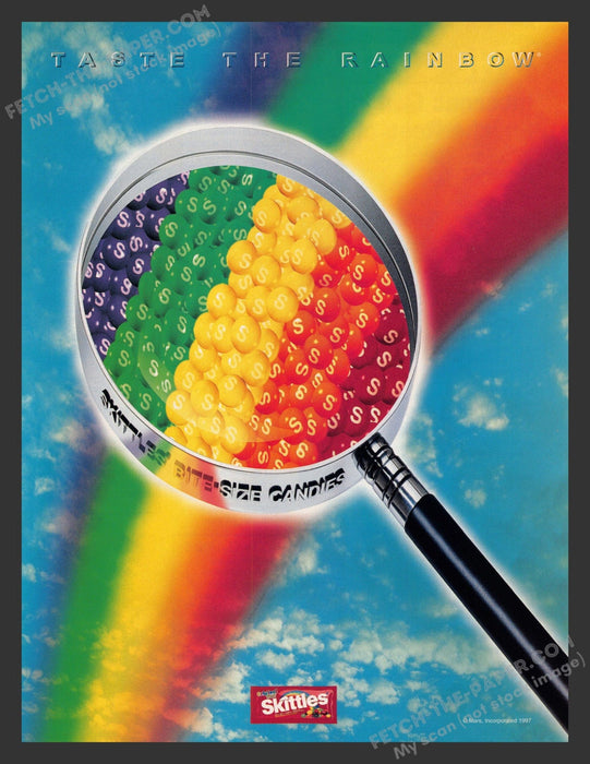 1997 Print Advertisement Skittles "Taste the Rainbow" Candy Ad.