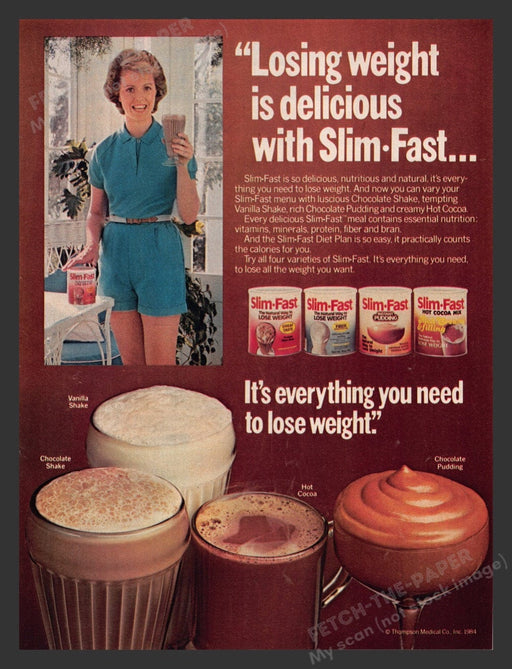 1984 Slim-Fast Weightloss Shakes Print Advertisement Ad