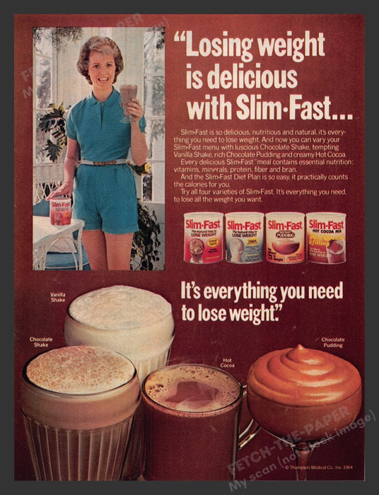 1984 Slim-Fast Weightloss Shakes Print Advertisement Ad