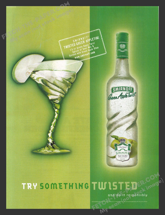 2002 Smirnoff Green Apple Twist Alcohol Recipe Print Advertisement.