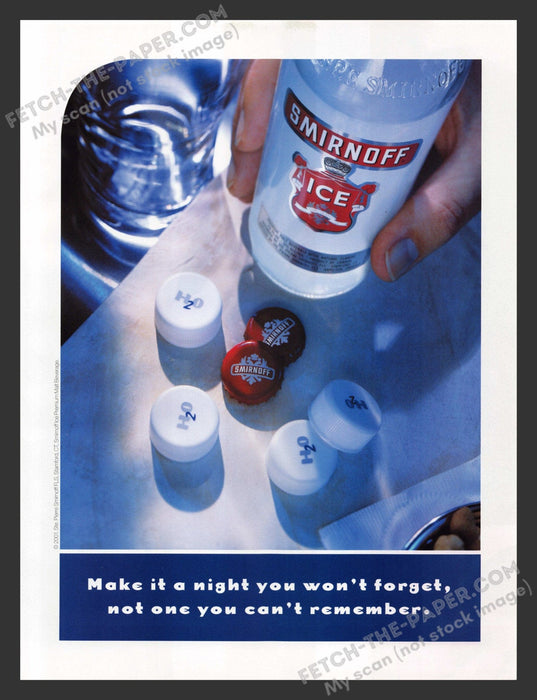 2001 Smirnoff Ice Night You Won't Forget Alcohol Print Advertisement.