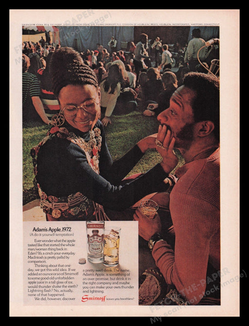 Smirnoff Vodka 1970s Print Advertisement Ad 1972 Adam's Apple Outdoor Band Fetch the Paper!