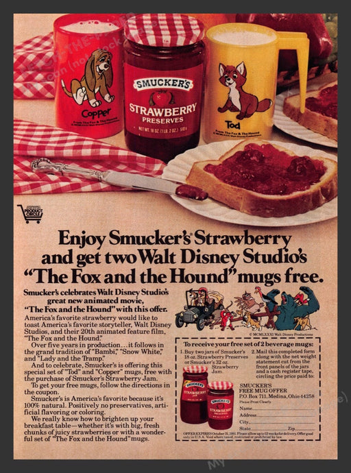1981 Smucker's The Fox and the Hound Mugs Print Advertisement Ad