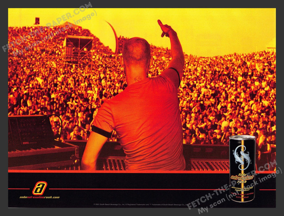 2001 SoBe Adrenaline Rush Energy Drink Concert Print Advertisement Ad.
