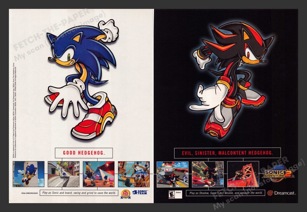 2001 Sonic Adventure 2 Good & Evil Video Game Print Advertisement (2 Pages)