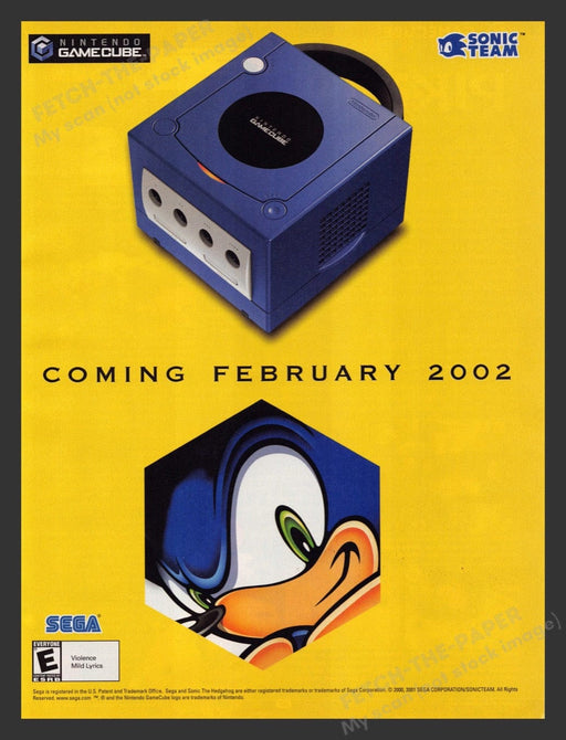 2002 Sonic Team GameCube Video Game Print Advertisement