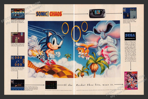 1994 Print Advertisement 2 Page Sonic The Hedgehog Chaos Video Game Ad.