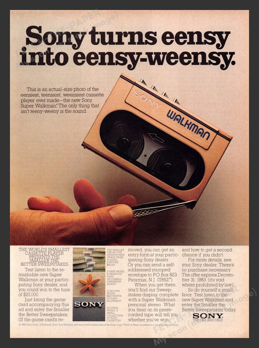 1983 Sony Walkman "eensy-weensy" Tiny Print Advertisement Ad