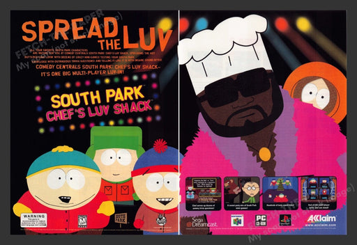 2000 South Park: Chef's Luv Shack Video Game Print Advertisement (2 Pages)